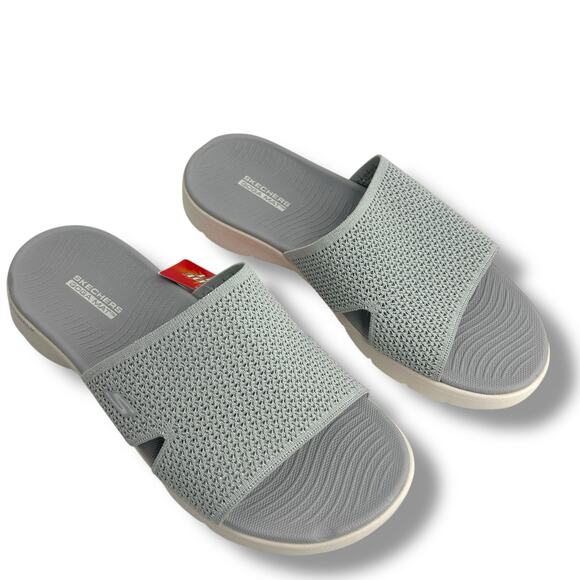 NEW Skechers Timeless Wide Width Slide Sandals Size 11 Wide Fit Gray Metallic - Picture 10 of 12
